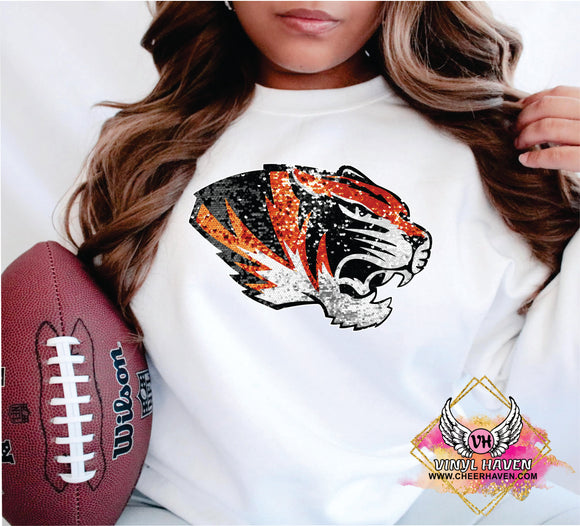 DTF Print * Realistic Texture Faux Sequins * Mercedes Tigers logo