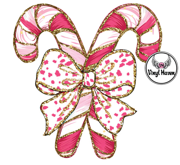 DTF Print * Christmas * Pink Candy Canes with bow