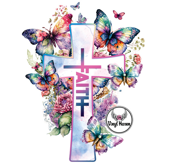 DTF Print * Religious * Faith Cross Butterflies