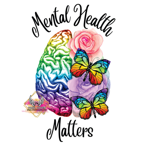 DTF Print * Mental Health * Colorful brain with flowers Mental Health matters