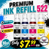 Printing supplies  * (NOT SUBLIMATION) Epson Compatible 522 Premium Ink Refil 80ml