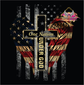 DTF Print * Patriotic * One Nation Under God Flag Cross wings