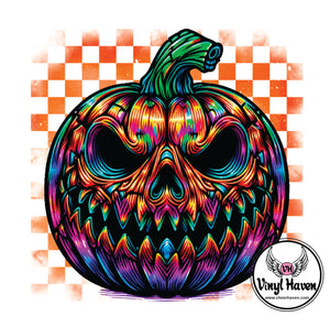 DTF Print * Halloween * Checkered horror pumpkin