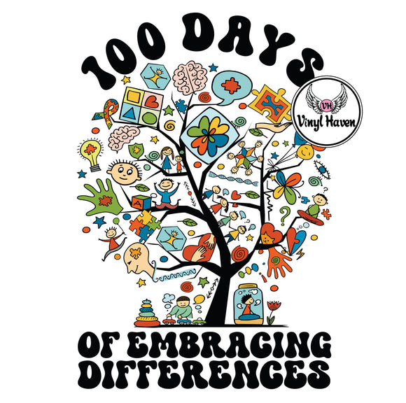 DTF Print * 100 Days Of School * 100 days of embracing differences tree