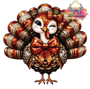 DTF Print * Fall * Faux sequin coquette Thanksgiving Turkey with bow