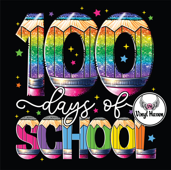 DTF Print * 100 Days Of School * 100 days of school shimmer rainbow colors