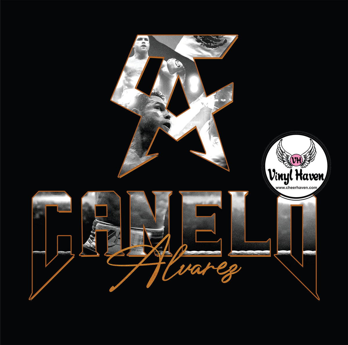 DTF prints * Canelo black & White Cheer Haven LLC.