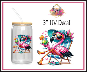 UV DTF * 3" Decal * Fancy Flamingo