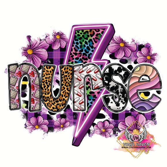 DTF * Nurse * Purple lightning floral