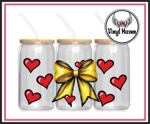 UV DTF Wrap * Softball Bow & Hearts