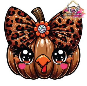 DTF Print * Fall * Turkey Pumpkin with leopard bow