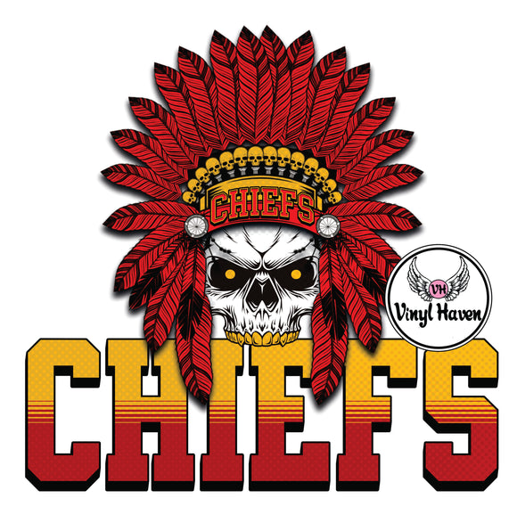 DTF Print * Football Game Day * Chiefs skull feathers