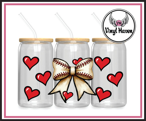 UV DTF Wrap * Baseball Bow & Hearts