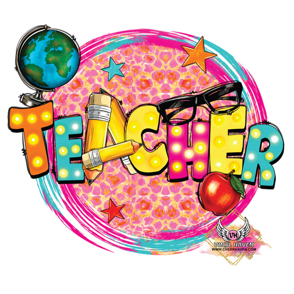 DTF print * Teacher Pink Circle world glasses apple