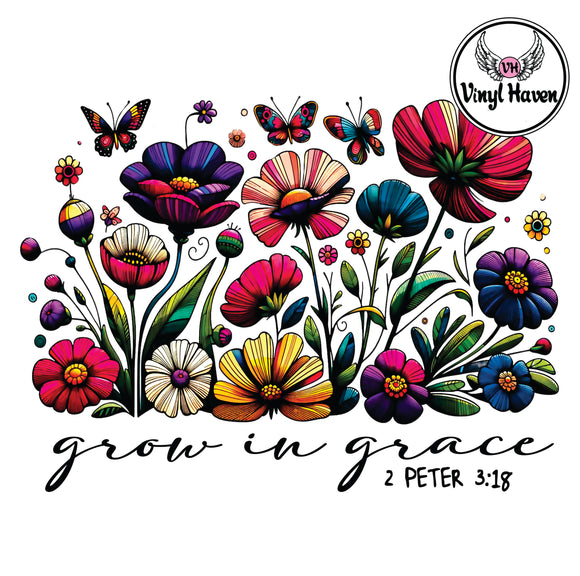 DTF Print * Religious * Grow in Grace Floral