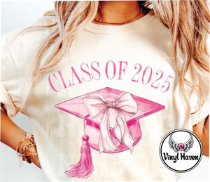 DTF Print * Graduation * Class of 2025 Pink Grad hat and bow