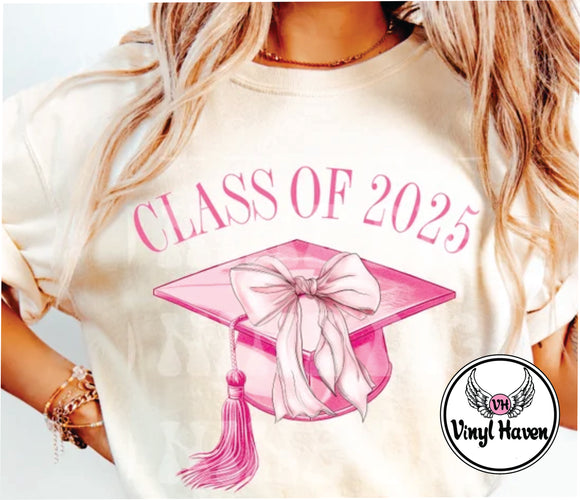 DTF Print * Graduation * Class of 2025 Pink Grad hat and bow