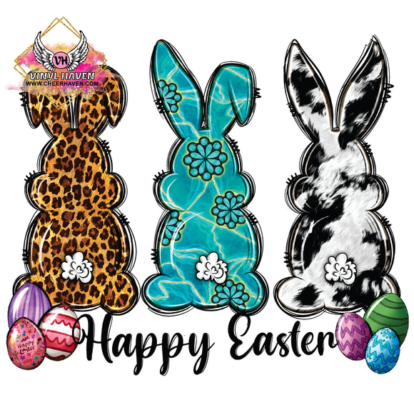 DTF Print * Easter * Leopard Turquoise Cow print bunnies