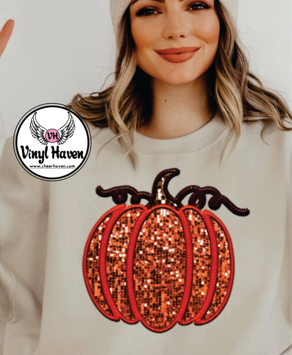 DTF Print * Fall * Thanksgiving Faux Embroidered Sequin Pumpkin