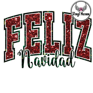 DTF Print * Christmas * Feliz Navidad Faux Glitter