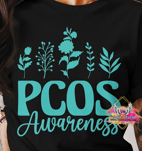 DTF Print * Ovarian Cancer Awareness * PCOS Awareness Floral teal