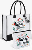 NURSE APPRECIATION *Thank You Nurse gift * Canvas Tote Bags & Makeup Cosmetic Bag Set