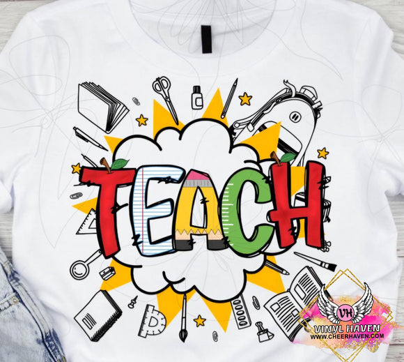 DTF Print * Back to School *  Teach Comic Style * Teacher