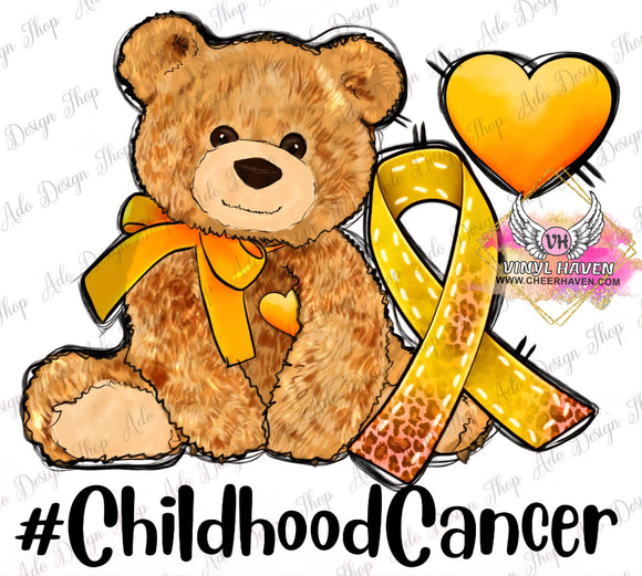 DTF Print * Childhood Cancer Awareness * Teddy bear and ribbon
