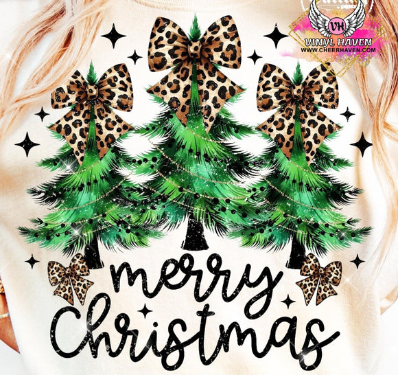 DTF Print * Christmas * Merry Christmas Trees leopard bows