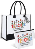 TEACHER APPRECIATION *Thank You Teacher gift * Canvas Tote Bags & Makeup Cosmetic Bag Set
