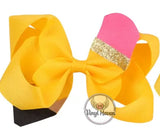 Back to school Pencil hair bow with clip 3"x4.7"