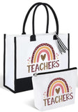 TEACHER APPRECIATION *Thank You Teacher gift * Canvas Tote Bags & Makeup Cosmetic Bag Set