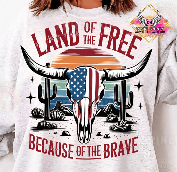 DTF Print * Patriotic * Land of the Free Bull Skull