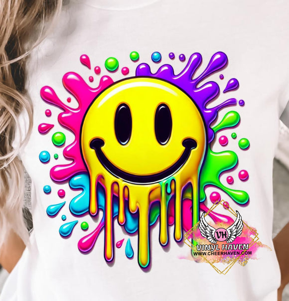 DTF Print * Red Ribbon Week * Neon splatter smile face