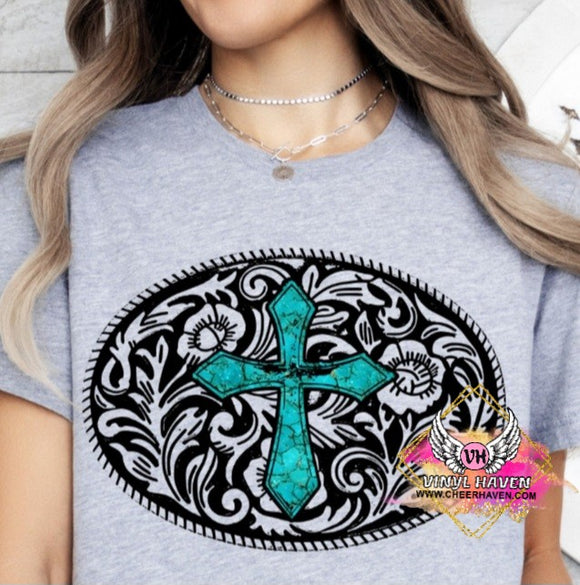 DTF print * Western * Oval symbol with turquoise cross