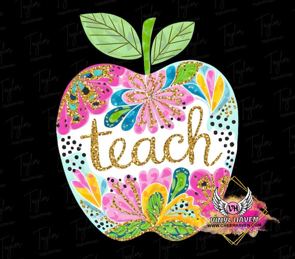 DTF Print * Back to School * Teach floral apple * Teacher