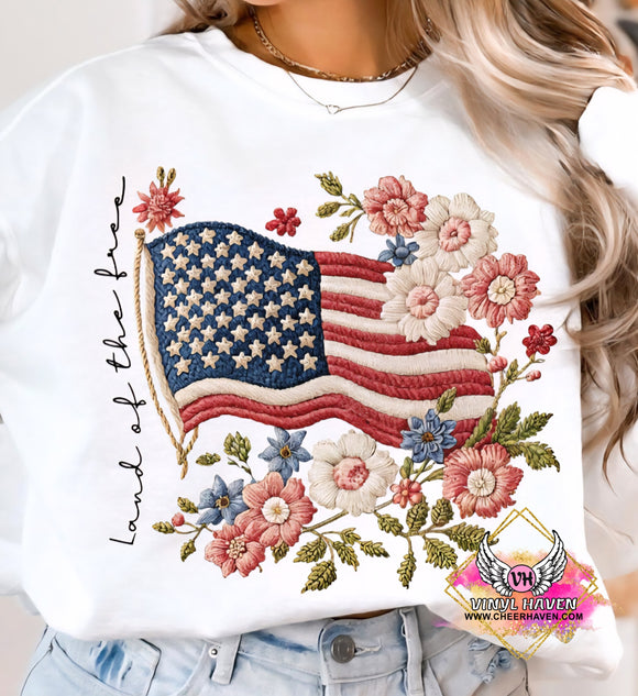 DTF Print * Patriotic * Land of the Free Floral Flag