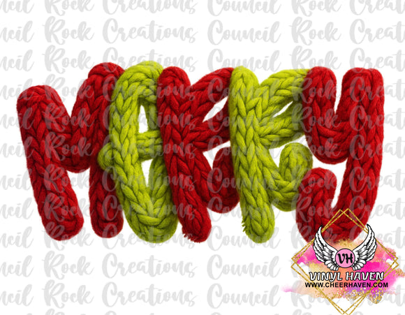 DTF Print * Christmas * Faux yarn/Crochet Merry