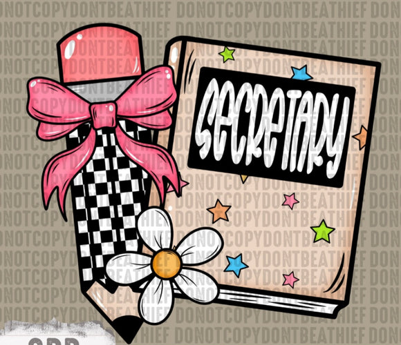 DTF Print * Back to School * Secretary book &  checkered pencil