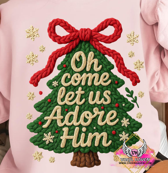 DTF Print * Christmas * Oh come let us adore him Faux Yarn/crochet tree