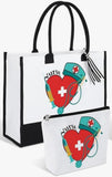 NURSE APPRECIATION *Thank You Nurse gift * Canvas Tote Bags & Makeup Cosmetic Bag Set