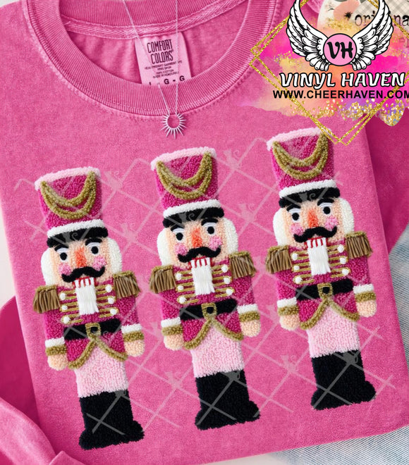 DTF Print * Christmas * Faux Yarn/Crochet pink nutcrackers