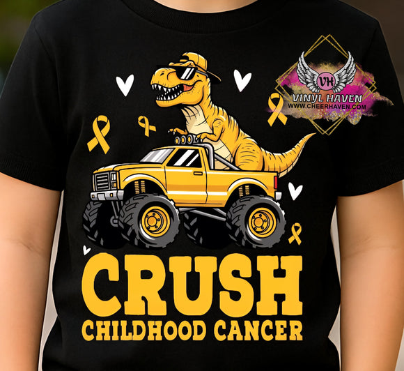 DTF Print * Childhood Cancer Awareness * Crush Cancer truck and dinosaur