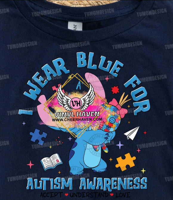 DTF Print * Autism * I wear blue for Autism awareness blue monster