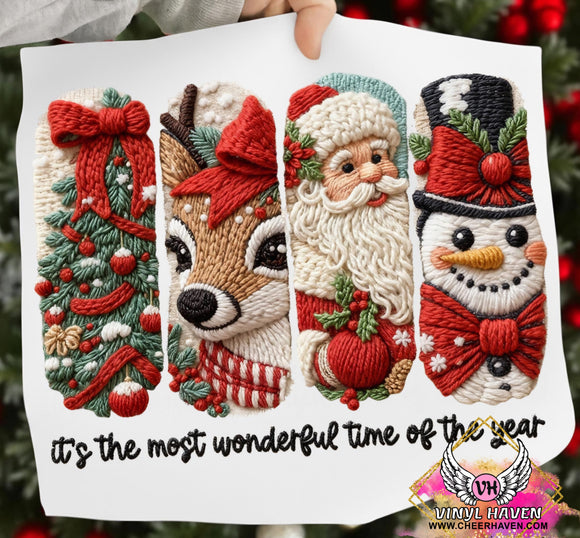 DTF Print * Christmas *It's the most wonderful time of the year faux yarn/crochet Santa and friends