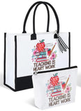 TEACHER APPRECIATION *Thank You Teacher gift * Canvas Tote Bags & Makeup Cosmetic Bag Set