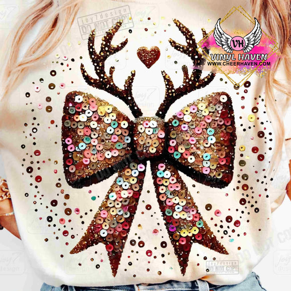 DTF Print * Christmas * Reindeer antlers on faux sparkly bow