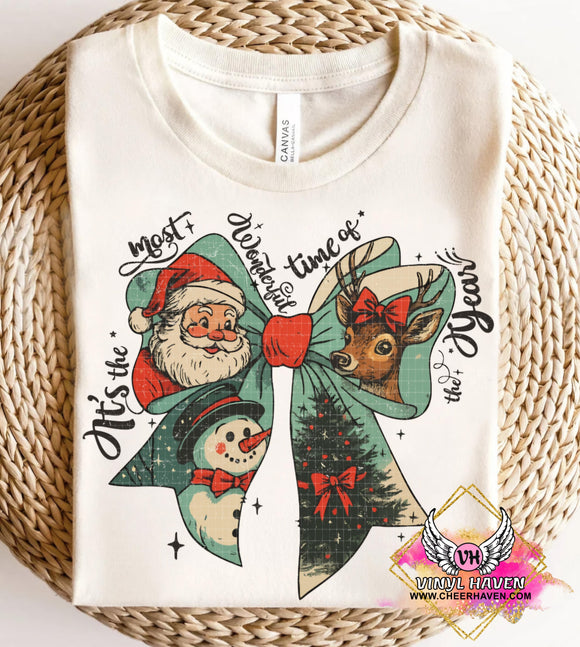 DTF Print * Christmas * The most wonderful time of the year Coquette bow with Santa and friends