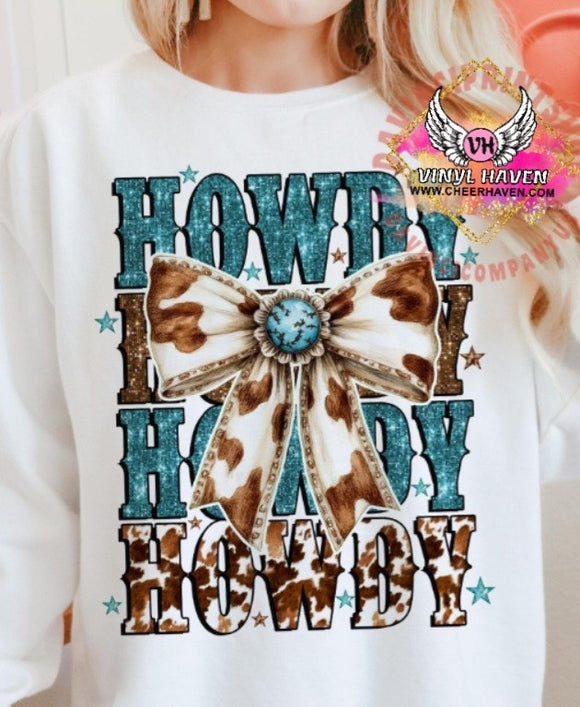 DTF print * Western * Howdy Howdy Howdy Cow print bow