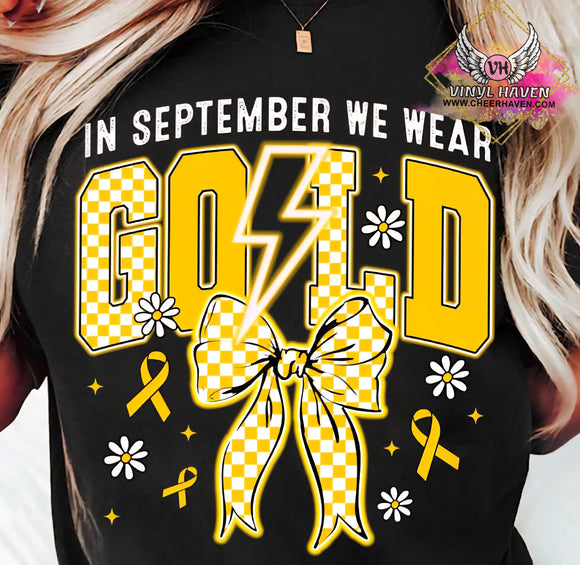 DTF Print * Childhood Cancer Awareness * GOLD lighting & Bow